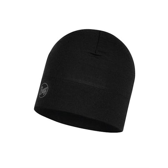 Buff Midweight Merino Wool Hat Solid Black